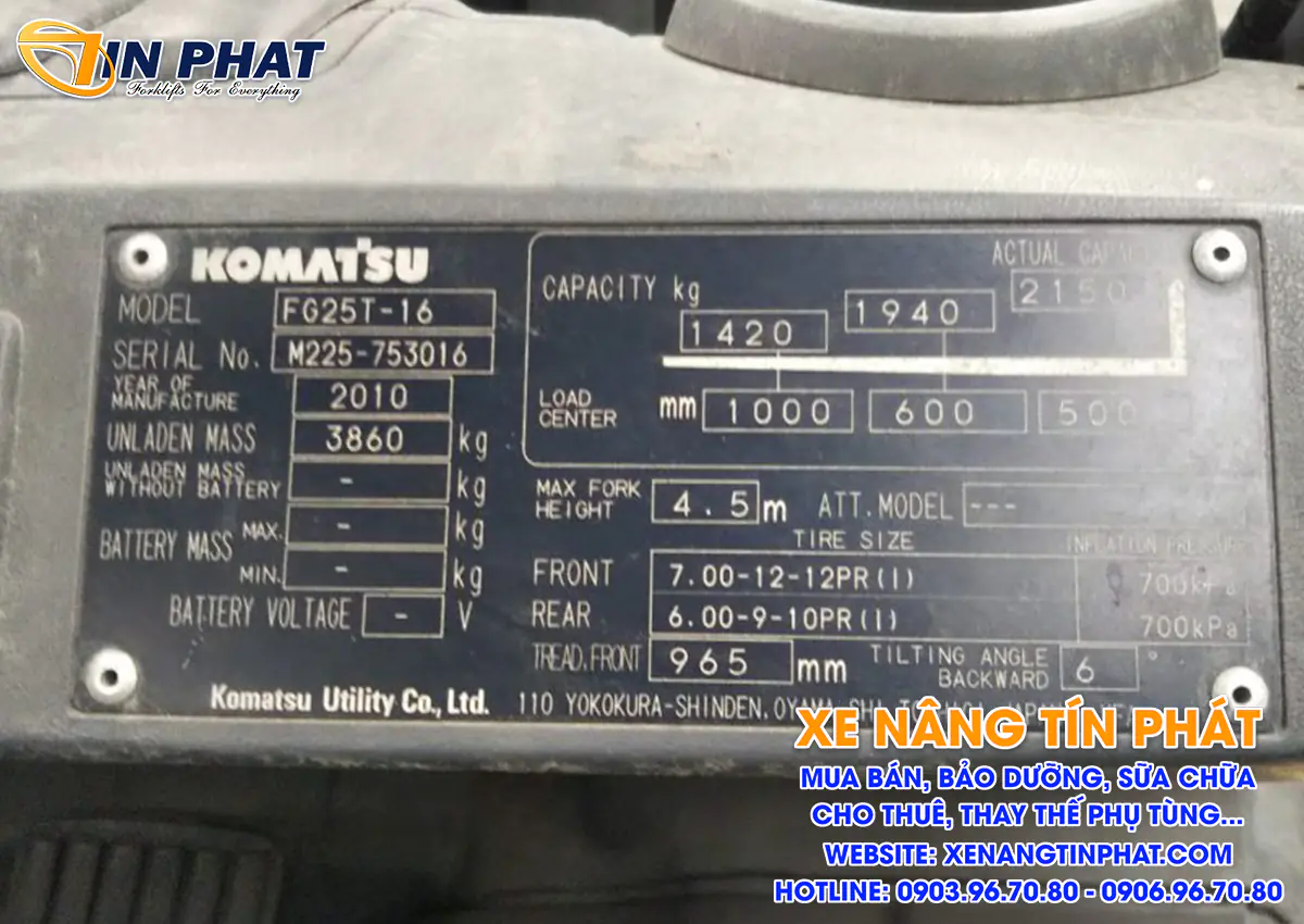 XE NÂNG GAS KOMATSU 2.5 TẤN MODEL FG25T-16 | Xe Nâng Tín Phát